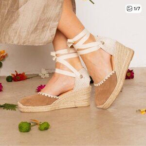 New Picon Suede Leather Lace Up Espadrille Wedge